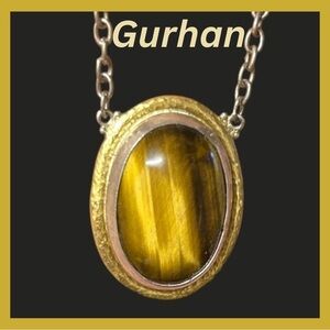 Beautiful 18K & Sterling Silver Tigers Eye Necklace Gurhan